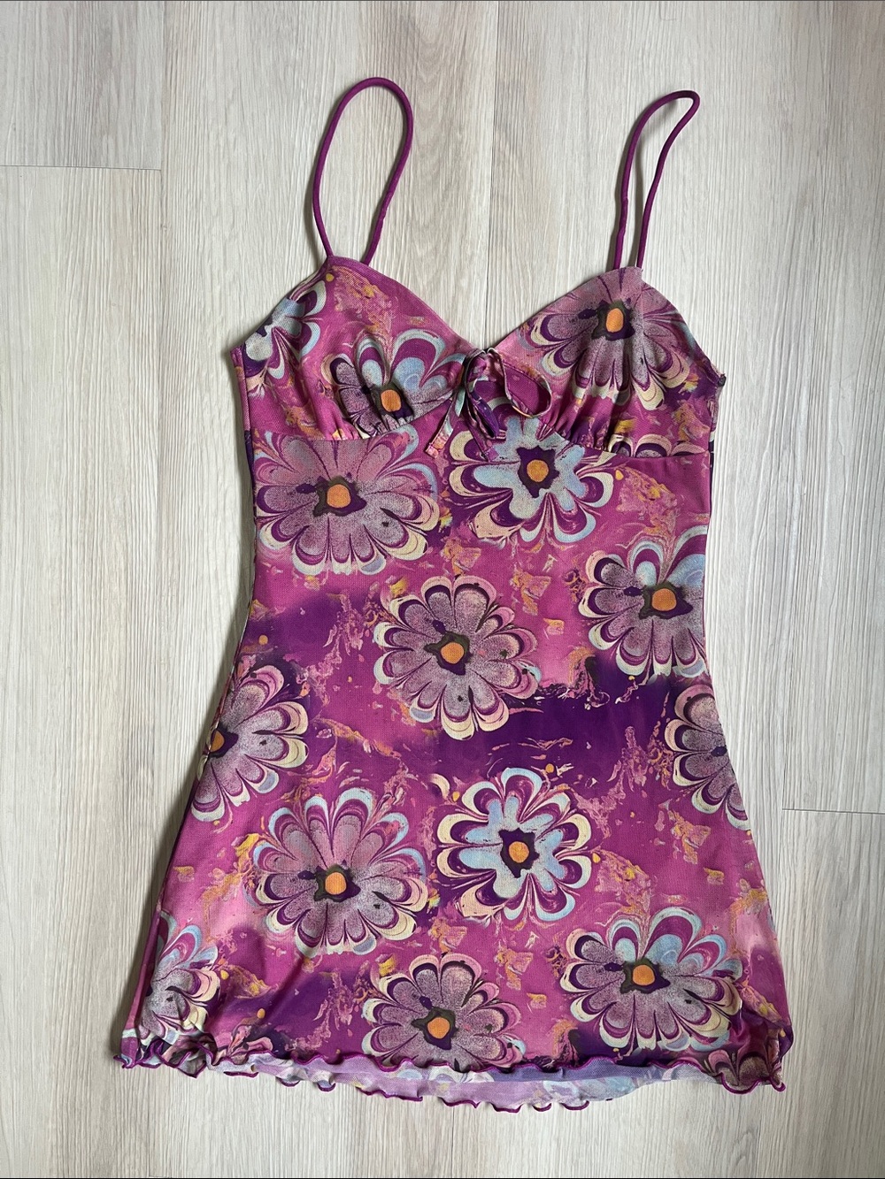 Urban Outfitters Floral Elodie Printed Mesh Mini Slip Dress 90’s/ Y2K XS